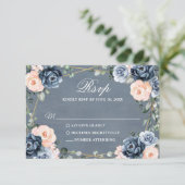 Dusty Blue Peach Blush Geometric Floral Wedding RSVP Kaartje (Staand voorkant)