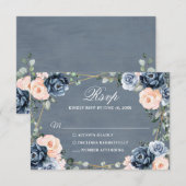 Dusty Blue Peach Blush Geometric Floral Wedding RSVP Kaartje (Voorkant / Achterkant)