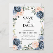 Dusty Blue Peach Blush Geometric Floral Wedding Sa Save The Date (Voorkant)
