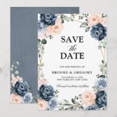 Dusty Blue Peach Blush Geometric Floral Wedding Sa Save The Date (Voorkant / Achterkant)