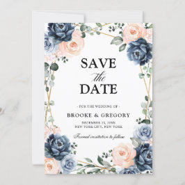 Dusty Blue Peach Blush Geometric Floral Wedding Sa Save The Date