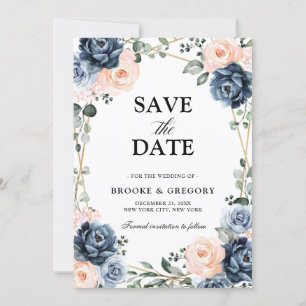 Dusty Blue Peach Blush Geometric Floral Wedding Sa Save The Date