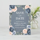 Dusty Blue Peach Blush Geometric Floral Wedding Save The Date (Staand voorkant)