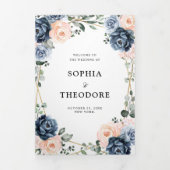 Dusty Blue Peach Blush Geometric Floral Wedding Tr Drieluik Aankondiging (Cover)