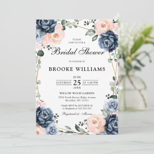 Dusty Blue Peach Blush Geometric Vrijgezellenfeest Kaart (Staand voorkant)