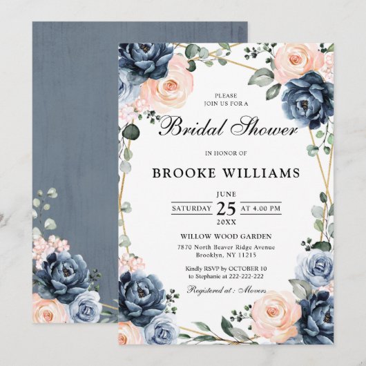 Dusty Blue Peach Blush Geometric Vrijgezellenfeest Kaart (Voorkant / Achterkant)