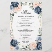 Dusty Blue Peach Blush Geometric Wedding Menu (Voorkant)