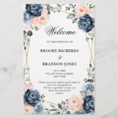 Dusty Blue Peach Blush Geometric Wedding Programme (Voorkant)