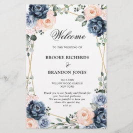 Dusty Blue Peach Blush Geometric Wedding Programme