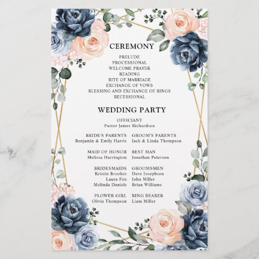 Dusty Blue Peach Blush Geometric Wedding Programme (Achterkant)
