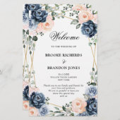 Dusty Blue Peach Blush Geometric Wedding Programme (Voorkant / Achterkant)