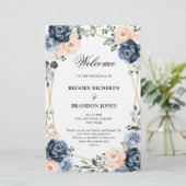 Dusty Blue Peach Blush Geometric Wedding Programme (Staand voorkant)