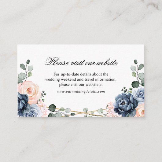 Dusty Blue Peach Blush Wedding Website - Enc Informatiekaartje (Voorkant)