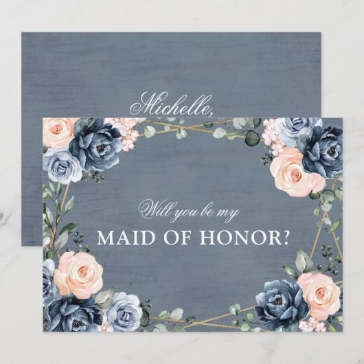 Dusty Blue Peach Blush word je gemaakt van eer Kaart (Voorkant / Achterkant)