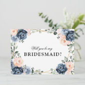 Dusty Blue Peach Blush zal je mijn Bridesmaid zijn Kaart (Staand voorkant)