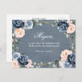 Dusty Blue Peach Blush zal je zijn mijn Bridesmaid Briefkaart (Voorkant / Achterkant)