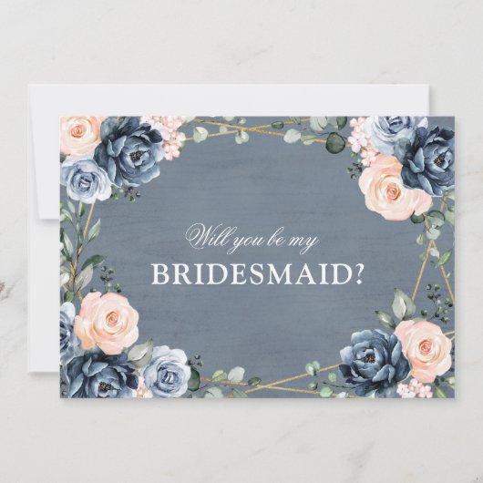 Dusty Blue Peach Blush zal je zijn mijn Bridesmaid Kaart (Voorkant)