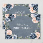 Dusty Blue Peach Blush zal je zijn mijn Bridesmaid Kaart (Voorkant / Achterkant)
