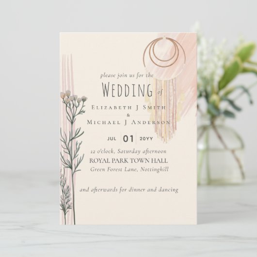 Dusty Blue Peach BOHO Wedding Invitation (Staand voorkant)