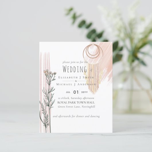 Dusty Blue Peach BOHO Wedding Invitation (Staand voorkant)