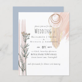 Dusty Blue Peach BOHO Wedding Invitation