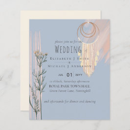 Dusty Blue Peach BOHO Wedding Invitation