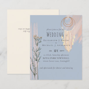 Dusty Blue Peach BOHO Wedding Invitation