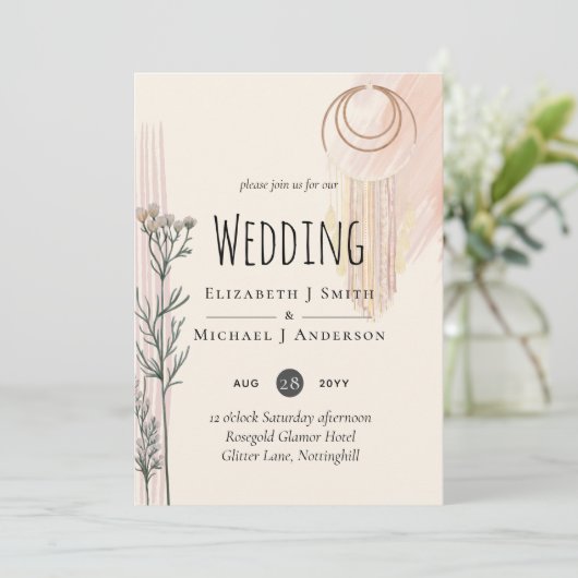 Dusty Blue Peach BOHO Wedding Invitation (Staand voorkant)