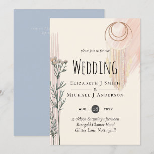 Dusty Blue Peach BOHO Wedding Invitation