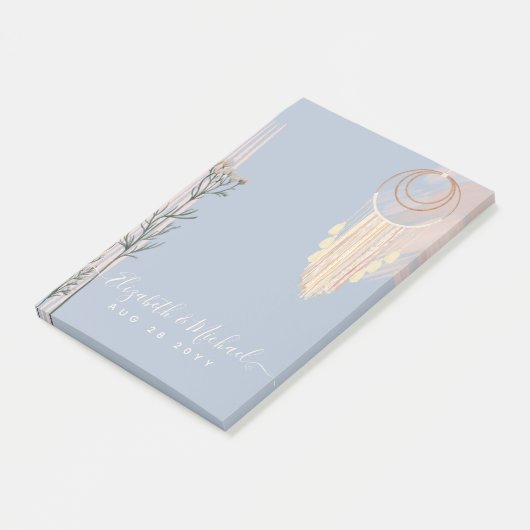 Dusty Blue Peach Boho Wedding Post-it® Notes (Schuin)