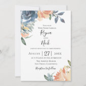 Dusty Blue Peach Botanical Wedding Uitnodiging (Voorkant)