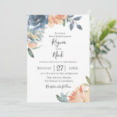 Dusty Blue Peach Botanical Wedding Uitnodiging (Staand voorkant)