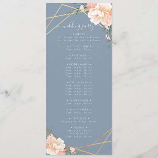 Dusty Blue Peach Cream Gold Geometrische bruiloft Programmakaart (Achterkant)