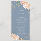 Dusty Blue Peach Cream Gold Geometrische bruiloft Programmakaart (Voorkant / Achterkant)