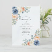 Dusty Blue Peach Delicate Spring Wedding Kaart (Staand voorkant)