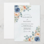 Dusty Blue Peach Delicate Spring Wedding Kaart (Voorkant / Achterkant)