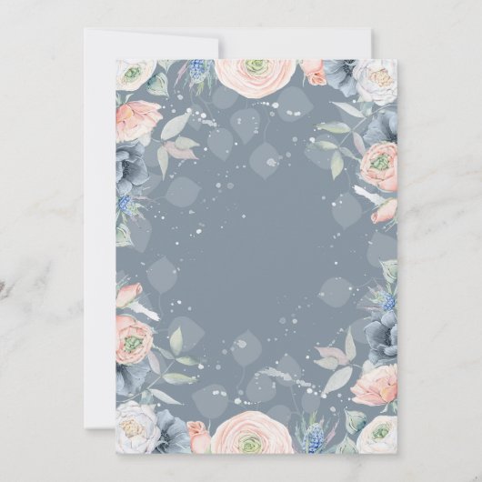 Dusty Blue Peach en Roos Bloemen Verjaardagsfeest Kaart (Achterkant)