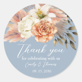 Dusty Blue Peach Floral Bedankt Ronde Sticker
