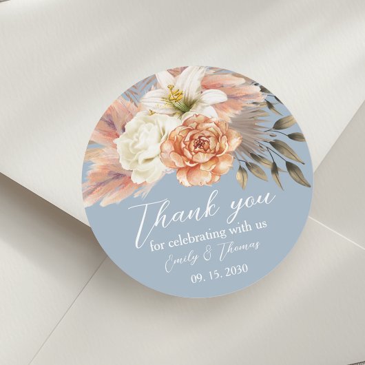 Dusty Blue Peach Floral Bedankt Ronde Sticker