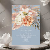 Dusty Blue Peach Floral Elegante bruiloft uitnodig Kaart