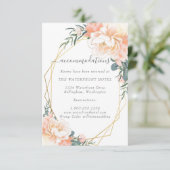 Dusty Blue Peach Floral Gold Bruiloft Accommodatie Informatiekaartje (Staand voorkant)