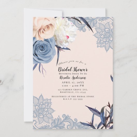 Dusty Blue & Peach Floral Lace Vrijgezellenfeest Kaart (Voorkant)
