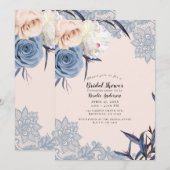 Dusty Blue & Peach Floral Lace Vrijgezellenfeest Kaart (Voorkant / Achterkant)