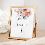 Dusty Blue Peach Floral Table Number Poster<br><div class="desc">Elegant bloemetnummer met stoffige blauwe en perzikkleurige bloemen.</div>