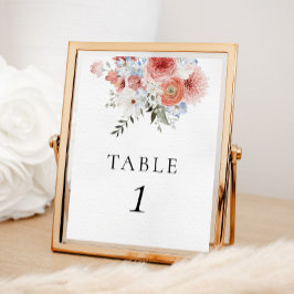 Dusty Blue Peach Floral Table Number Poster