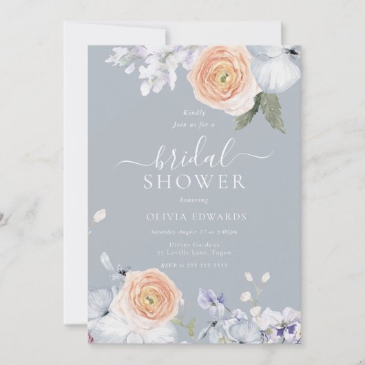 Dusty Blue & Peach Floral Vrijgezellenfeest Kaart (Voorkant)