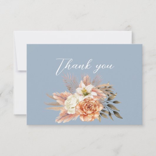 Dusty Blue Peach Floral Wedding Bedankt Card (Voorkant)