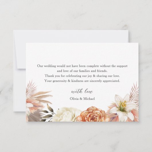 Dusty Blue Peach Floral Wedding Bedankt Card (Achterkant)