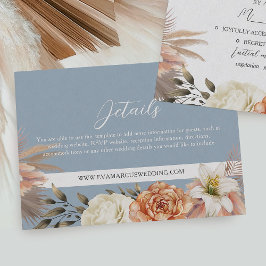 Dusty Blue Peach Floral Wedding Details Informatiekaartje