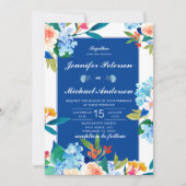 Dusty Blue & Peach Floral Wedding Invitation Kaart (Voorkant)